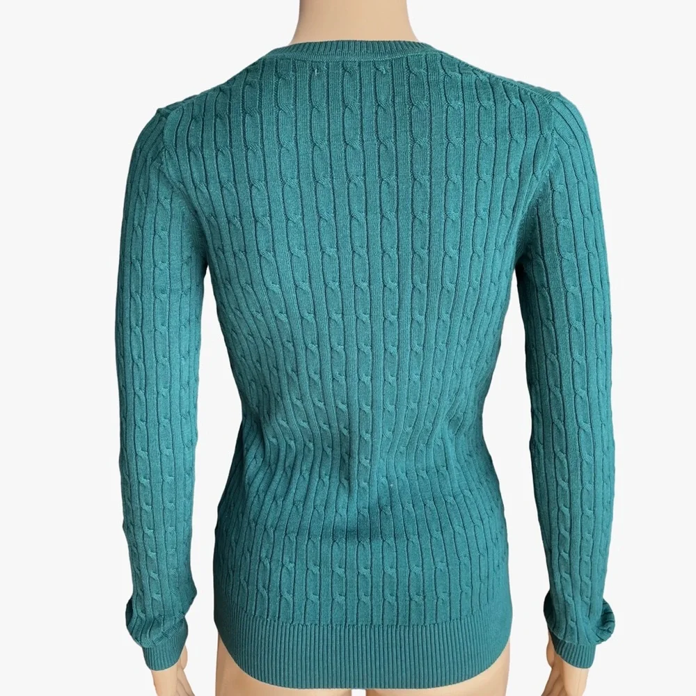 NWT Tommy Hilfiger Cable Knit Cotton Sweater Forest Green XS - Picture 5 of 7
